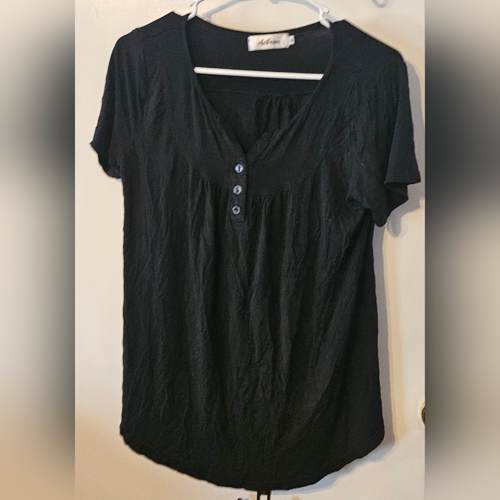 Elegant Black Buttoned Short Sleeve Blouse